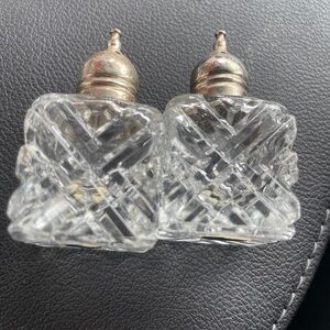 Crystal Salt and Pepper Shakers with Silver Tops